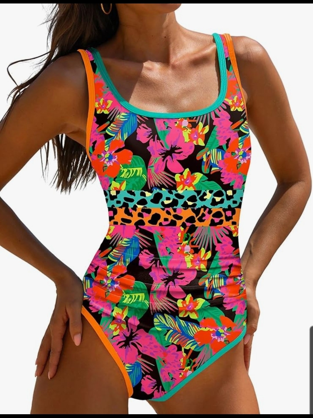 Tropical Neon  Floral One-Piece Swimsuit - Size Large